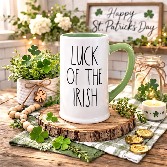 Rae Dunn Luck Of The Irish Stein Large Mug 20 Oz White Green St Patricks Day - Picture 8 of 8